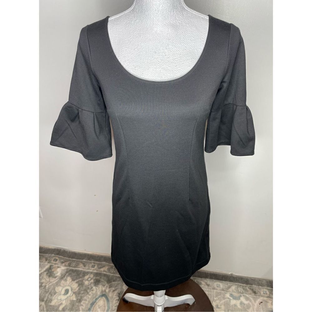Loft Black Elbow Bishop Sleeves Mini Dress